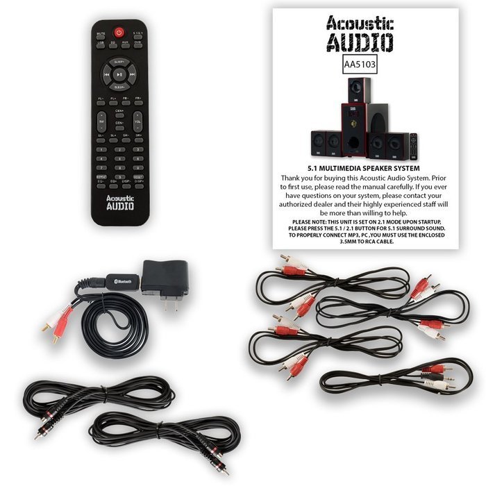 Acoustic Audio AA5103 Home Theater 5.1 Speaker System with Bluetooth and 2 Extension Cables N2