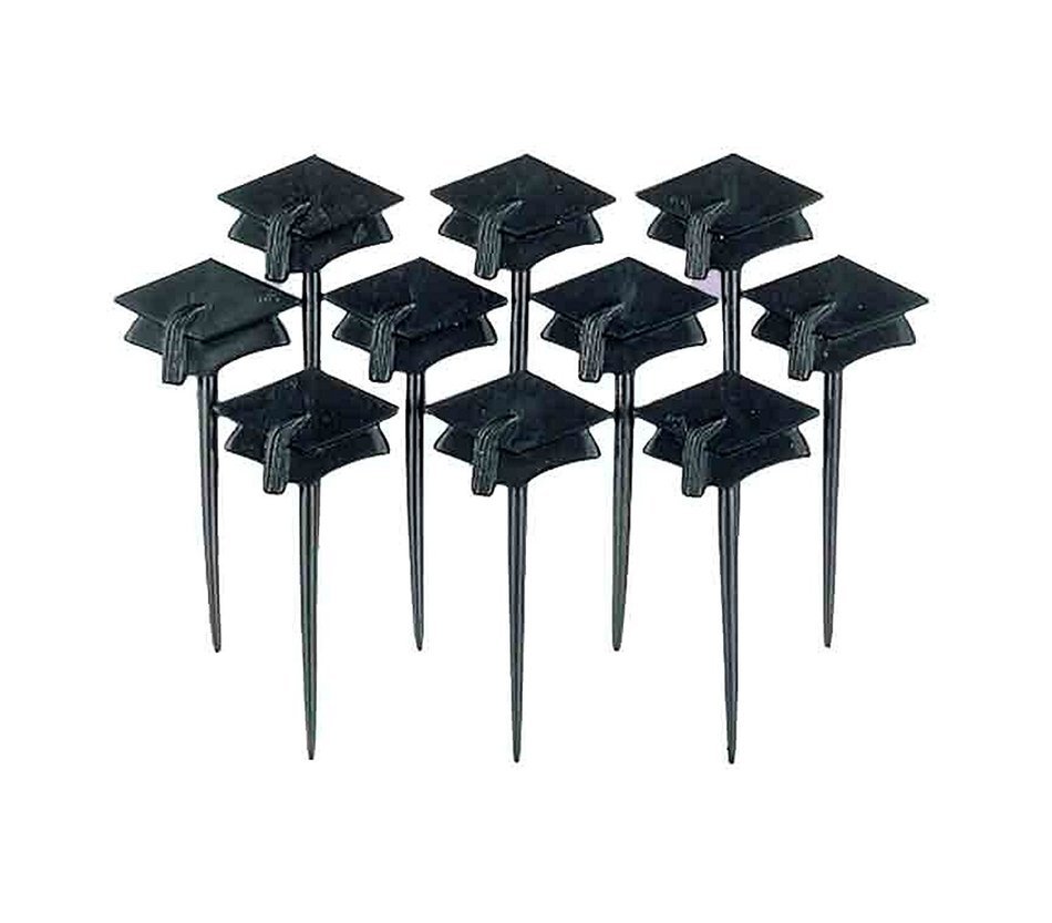 Amscan Graduation Cap tipped Party Picks Food Decorative Supply, Black, 3"