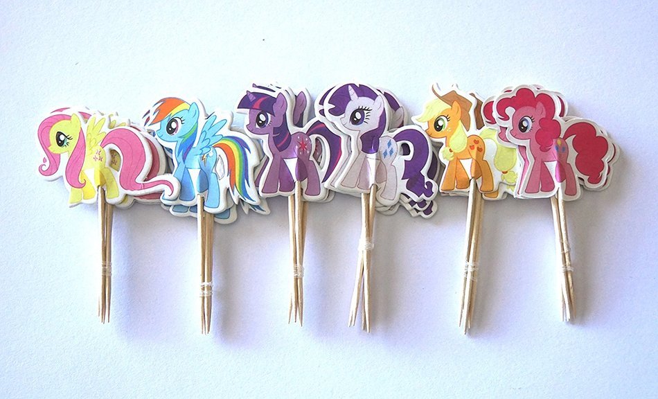 24 My Little Pony Cupcake Toppers Picks - Red Fox Tail N4