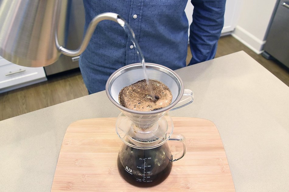 Pour Over Coffee Filter - Reusable Cone Dripper with Silicone Grip for Chemex, Hario V60 and other Coffee Carafes N3