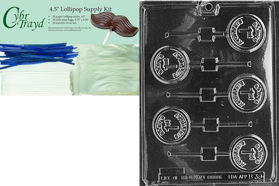 Cybrtrayd B039 Baby's 1st Birthday Lolly Chocolate Candy Mold with Exclusive Cybrtrayd Copyrighted Chocolate Molding... N4