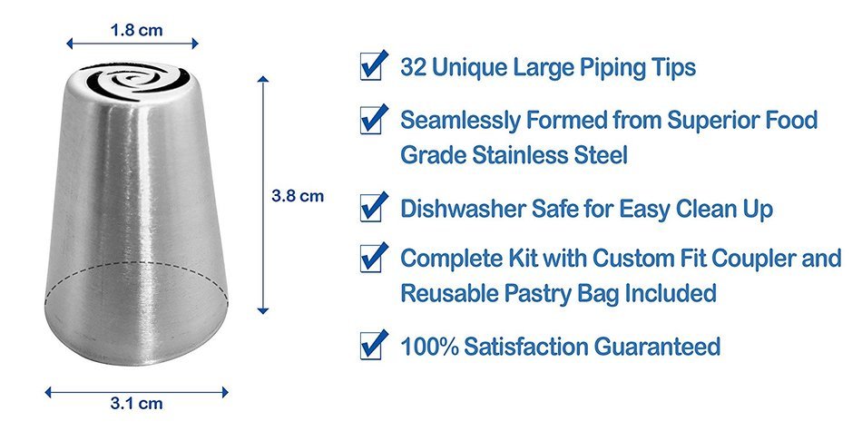 Wiltson Russian Style Stainless Steel Piping Pastry Tips-Made Of Food Grade 304 Stainless Steel- 34 Piece Set... N5
