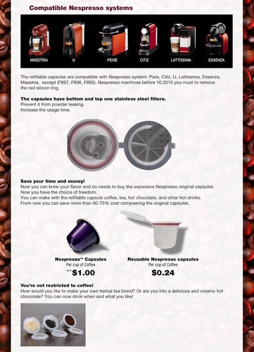 Emohome Reusable Nespresso Capsules - Fillable Nespresso Tea Coffee Espresso Compatible Pod N5