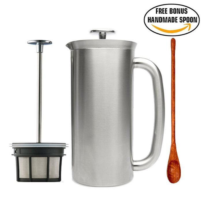Espro Press Stainless Steel Coffee Press (3-4 cups, 18 oz) Bundle with Wooden Spoon, Double Wall, Vacuum Insulated... N5
