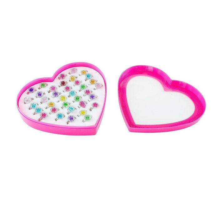 Colorful Assorted Gem Star Rhinestone Adjustable Rings with Heart Shape Display Case for Party Favors, Bridal... N3