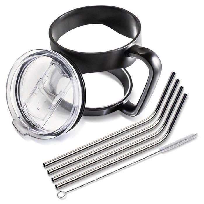 Morecome 30 Oz Stainless Steel Insulated Tumbler Mug Handle+ Straws+Cleaning Brush+Splash Proof Lid N5