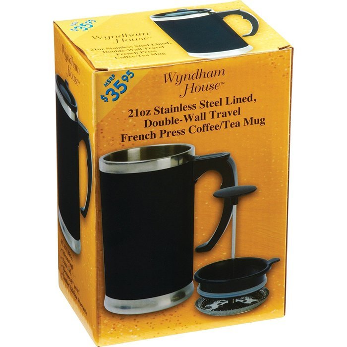 Wyndham House 21oz Stainless Steel Lined Double-wall Travel French Press Coffee/tea Mug- Wall Travel Mug - 2 Pack N4