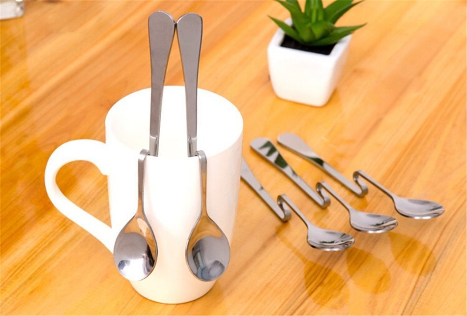 HSE 5 Pcs Stainless Steel Spoon Bending Hanging Cup Stainless Steel Coffee Spoon Bent Suspension Jam Spoon N5