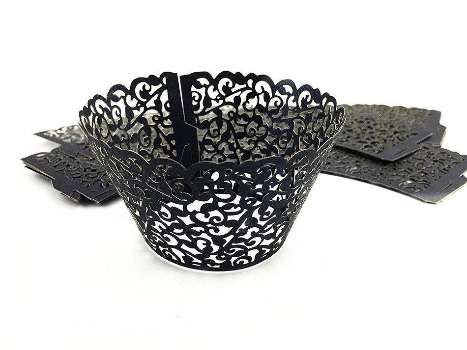Yansanido 24 set ivory Filigree Artistic Bake Little Vine Lace Laser Cut Cupcake Wrapper Cup Muffin Case Trays... N14