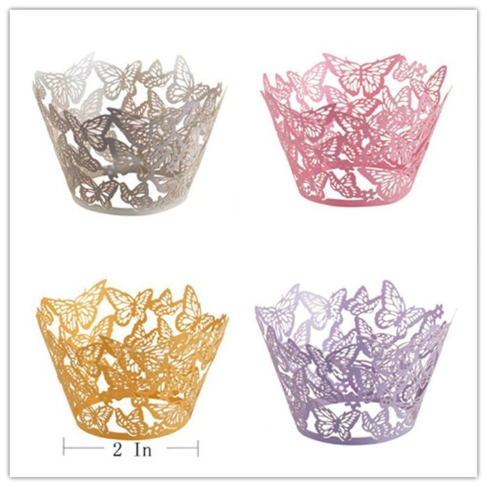 Yansanido 24 set ivory Filigree Artistic Bake Little Vine Lace Laser Cut Cupcake Wrapper Cup Muffin Case Trays... N15