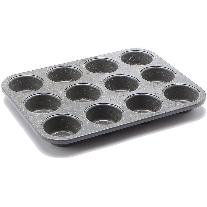 casaWare Ceramic Coated NonStick 12 Cup Muffin Pan (Silver Granite) N3