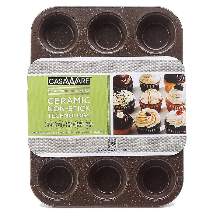 casaWare Ceramic Coated NonStick 12 Cup Muffin Pan (Silver Granite) N4