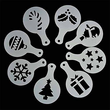 Sher 8Pcs Christmas Coffee Stencil Chocolate Cookies Cakes Stencils Mold N3