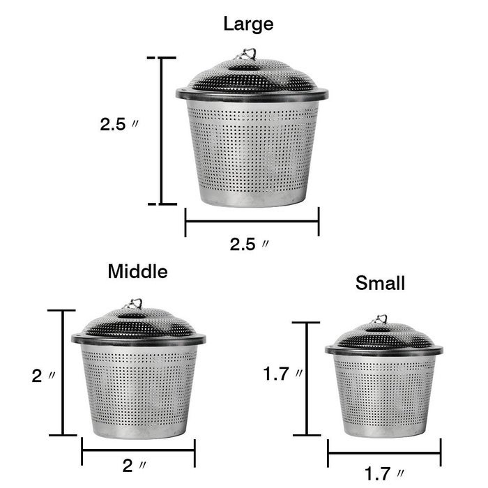 3pcs Tea Strainer Infuser for Loose Tea, 18/8 Stainless Steel, Ultra Fine Snap Mesh (3 Size Large Middle Small) N3