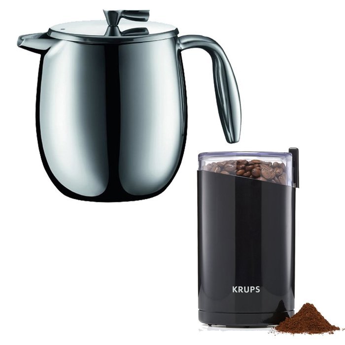 Save set Bodum Columbia Four 6 Oz Cups Stainless Steel Thermal Vacuum Coffee Press, 0.5 l, 17-Ounce with KRUPS...