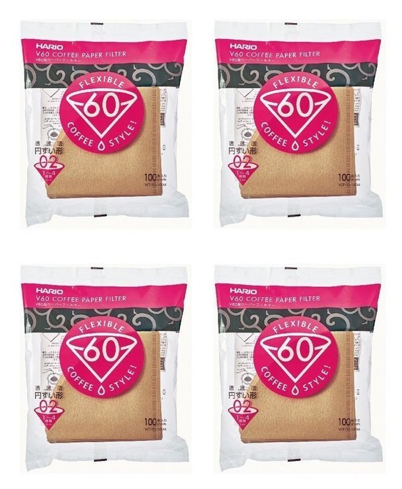 4 X Hario 02 100-Count Coffee Natural Paper Filters, 4-Pack Value Set (Total of 400 Sheets)