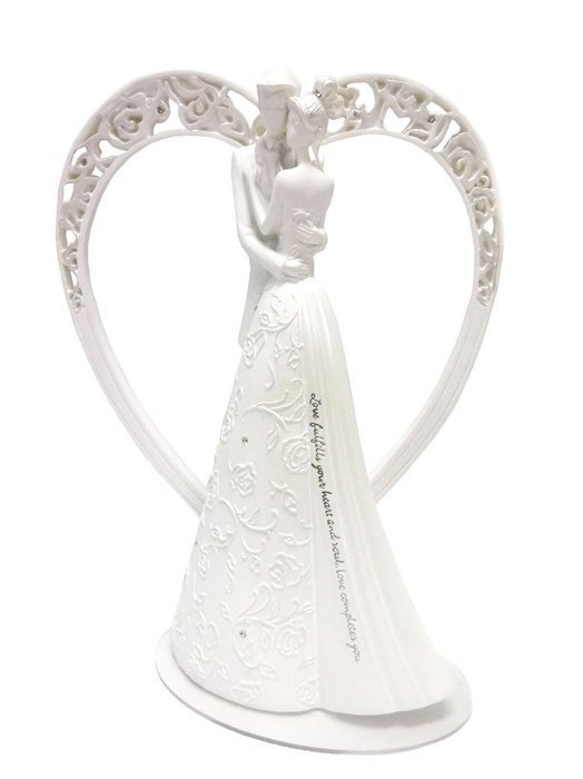 Heart Language of Love Bride and Groom White Wedding Cake Topper Figurine by Roman