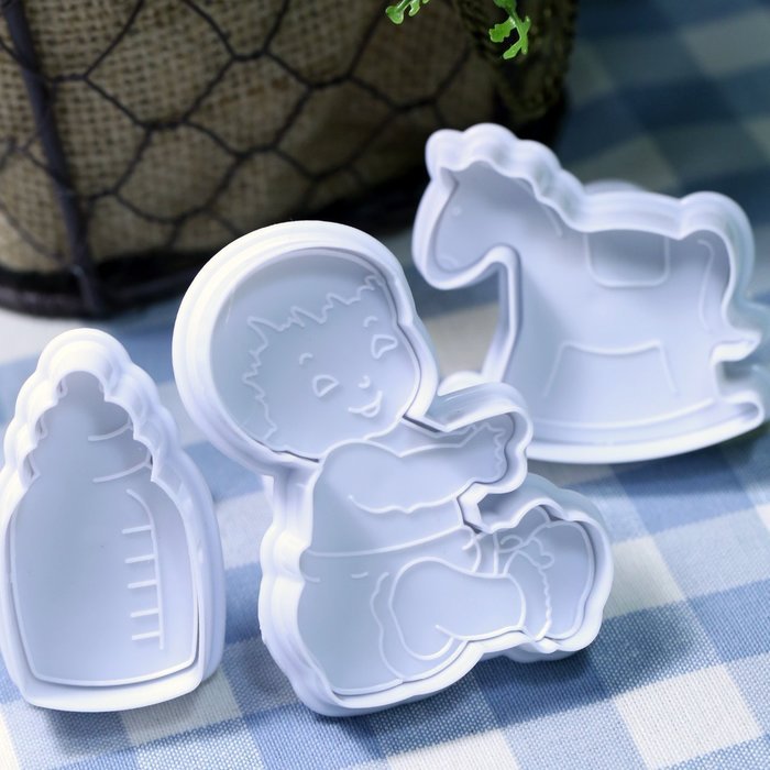 Anyana 3pcs set Baby & Baby Bottle & Wooden Horse Plastic Plunger And Cookie Cutter Cake Mould Tool Kitchen Tool...
