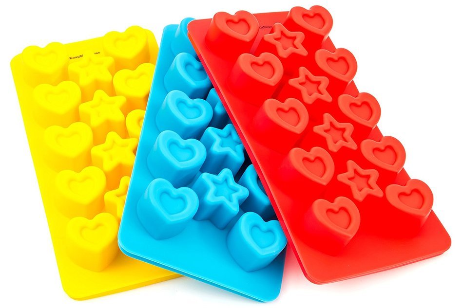 EasyWithRose Premium Silicone Candy Molds & Silicone Ice Trays &ndash; Set of 3 Stars & Hearts Molds &ndash; Bonus Ebook for...