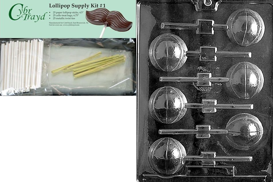 Cybrtrayd 45StK25G-S027 Basketball Lolly 3D Sports Chocolate Candy Mold, Includes 25 Lollipop Sticks, 25 Cello...