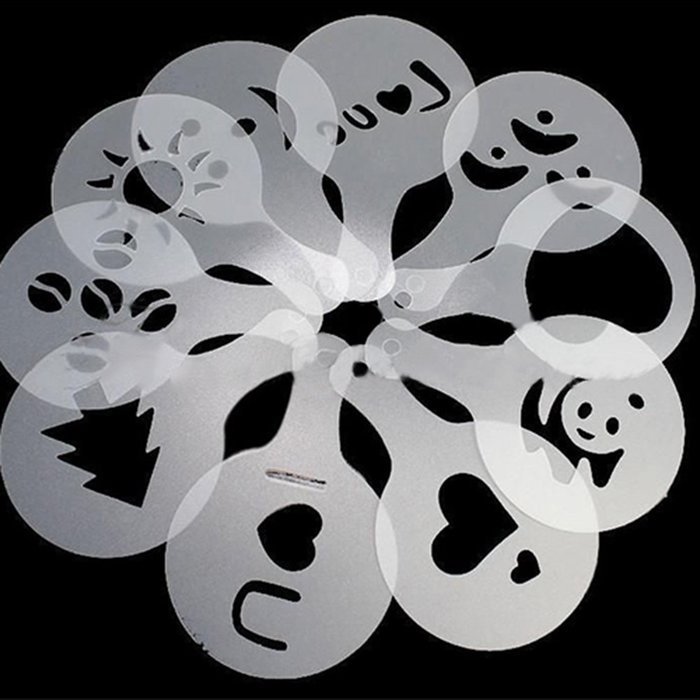 16pcs Cappuccino Coffee Stencils Template Strew Flowers Pad Duster Spray White