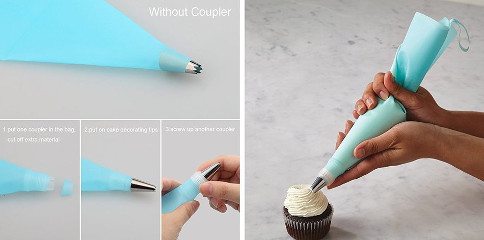 Cake Decoration Tips Set - ONLY 30pcs cake decoration kit including Reusable silicone icing bag, coupler, cake... N3