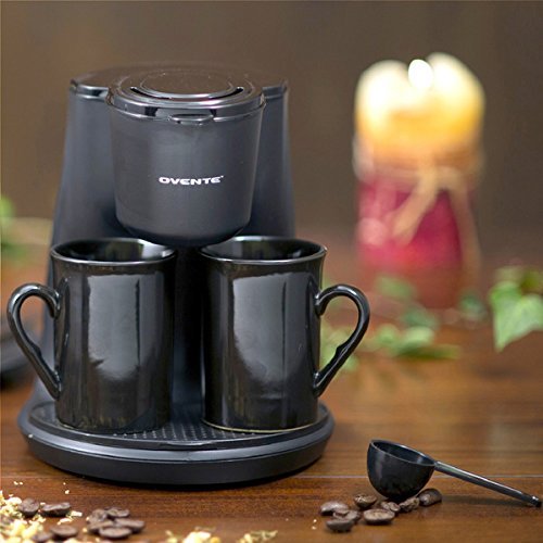 Ovente Black 450-Watts Coffee Maker with Ceramic Personal Cups and Removable Water Filter and Drip Tray N2