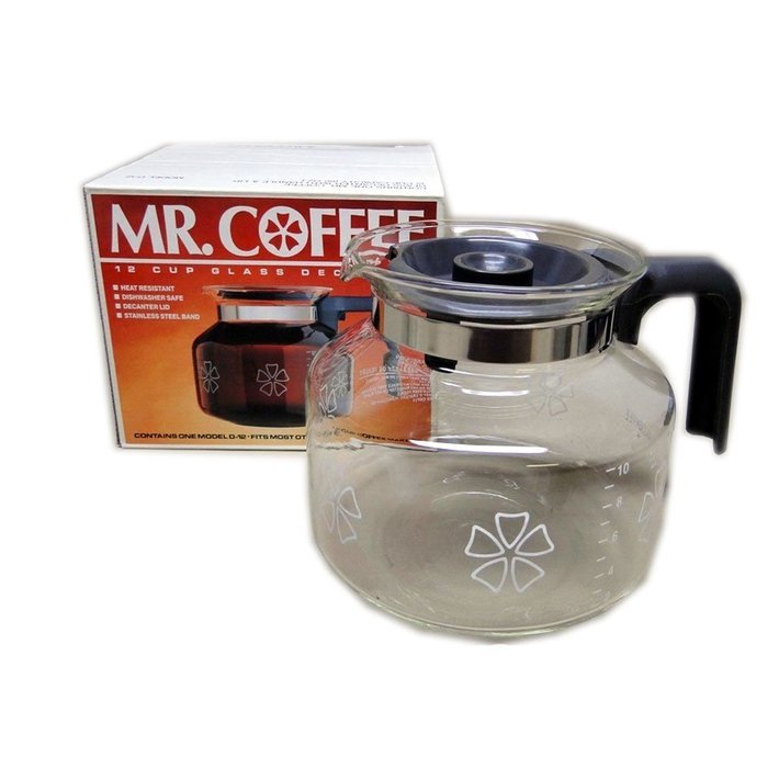 Vintage 1987 Mr. Coffee Flower Patterned 12 Cup Glass Decanter No. D-12 N3