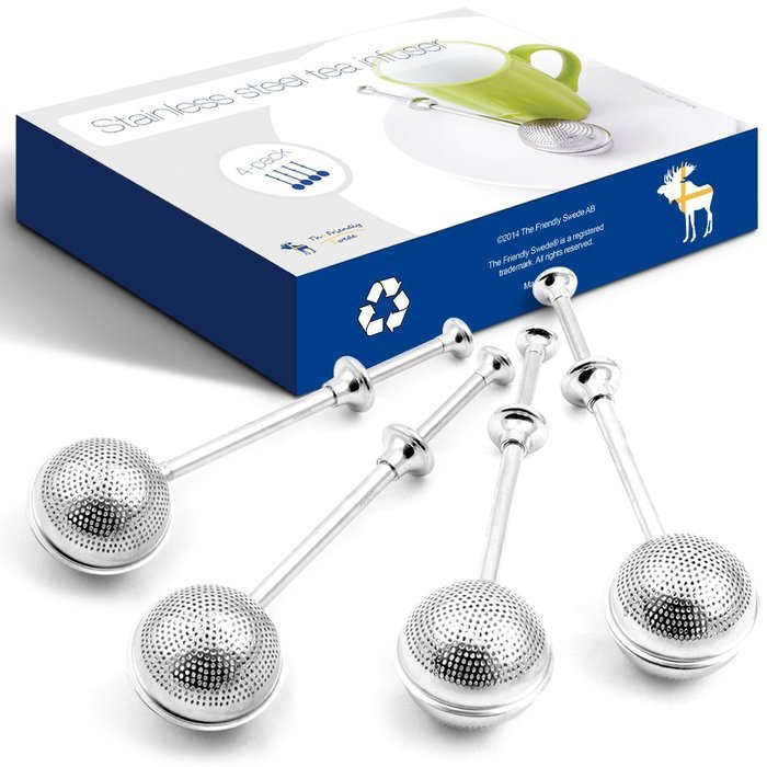 The Friendly Swede Stainless Steel Long Push-Open Handle Tea Infuser, Set of 4 N3