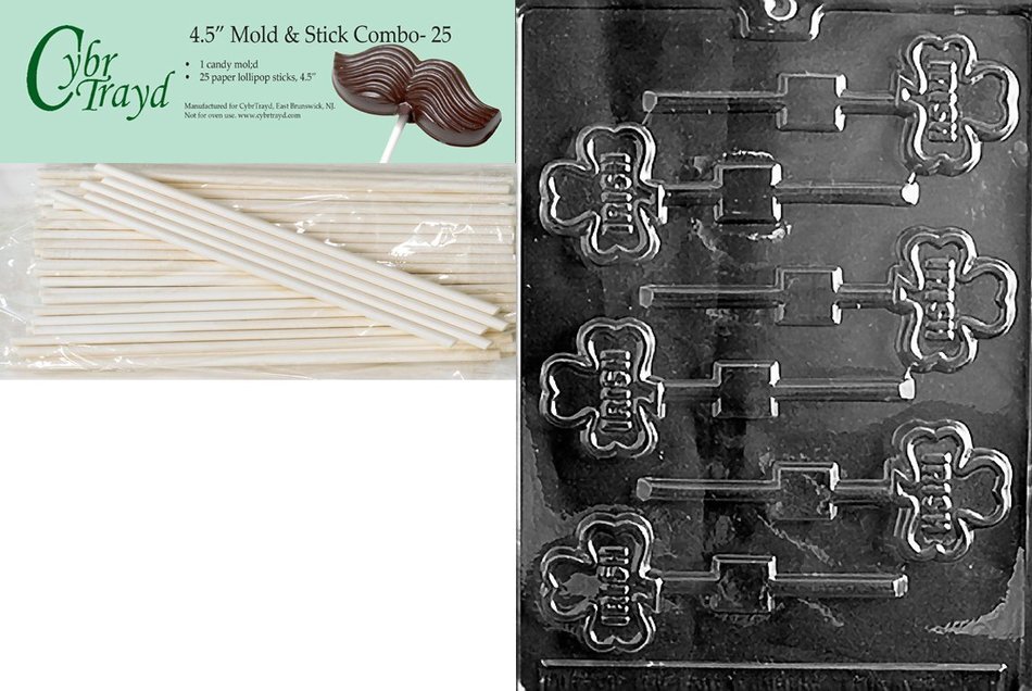 Cybrtrayd 45St50-P005 Irish Lolly Patriotic Chocolate Candy Mold with 50 4.5-Inch Lollipop Sticks N5