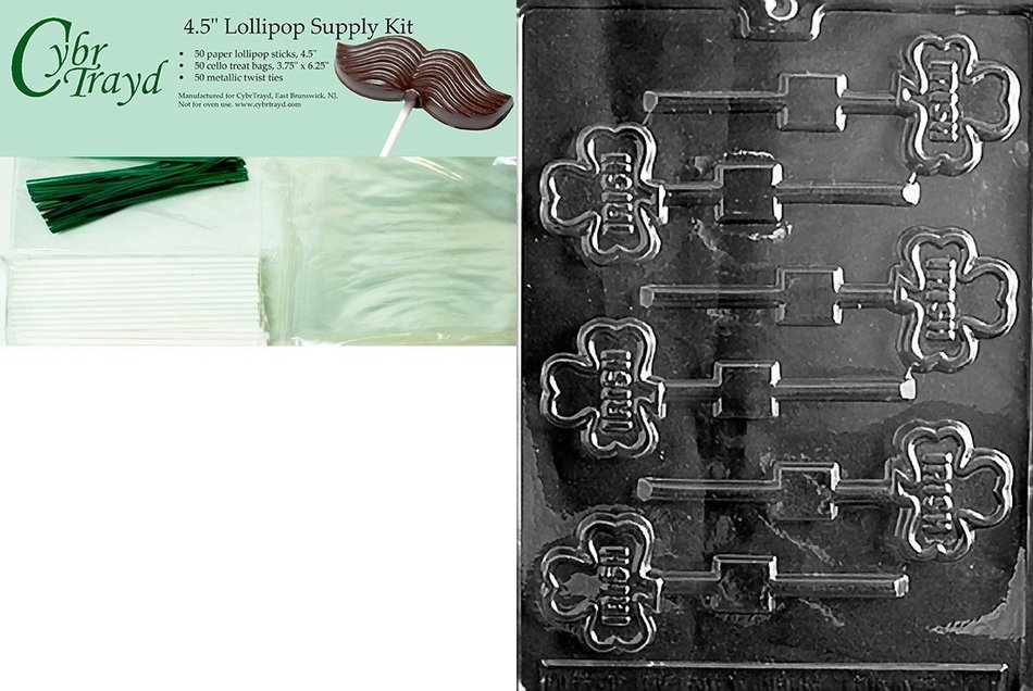Cybrtrayd 45St50-P005 Irish Lolly Patriotic Chocolate Candy Mold with 50 4.5-Inch Lollipop Sticks N6