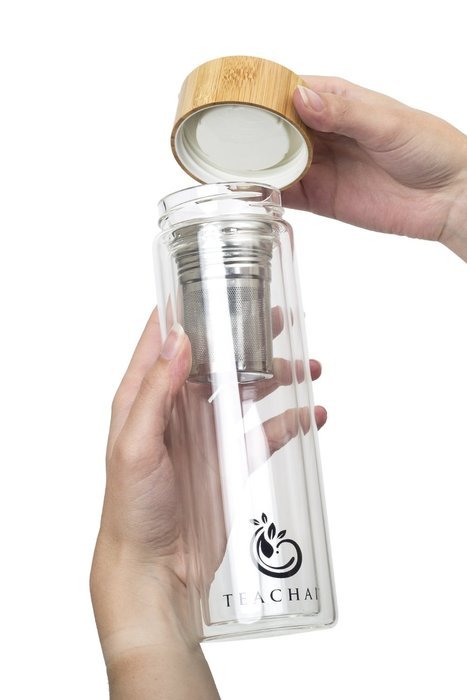 Glass Tea and Fruit Tumbler - Portable and Travel Friendly with Stainless Steel Infuser and BPA free Bamboo Lid N6