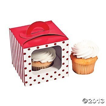 Red and White Polka Dot and Striped Cupcake Boxes with Inserts - 12 each