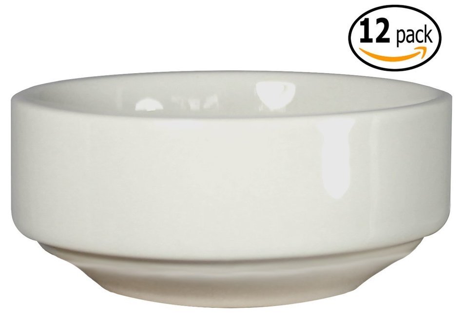 ITI Ceramic Stackable Baking Ramekins / Condiment Sauce Cups with Pan Scraper, 3.5 Ounce (6-Pack, Pure White) N3
