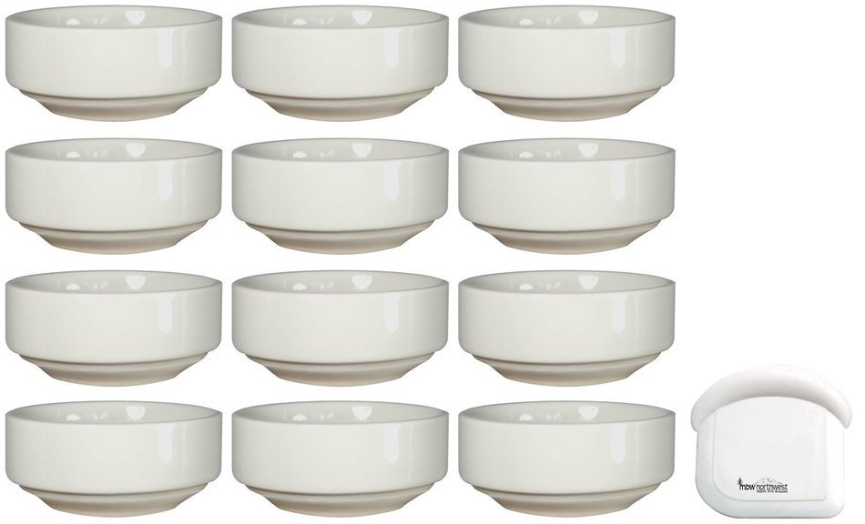 ITI Ceramic Stackable Baking Ramekins / Condiment Sauce Cups with Pan Scraper, 3.5 Ounce (6-Pack, Pure White) N4