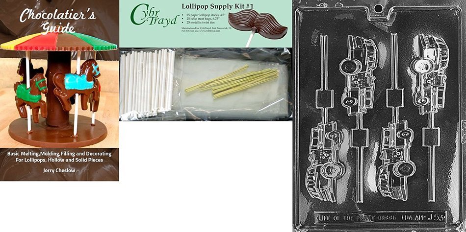 Cybrtrayd J053 Fire Truck Lolly Chocolate Candy Mold with Exclusive Cybrtrayd Copyrighted Chocolate Molding Instructions N8