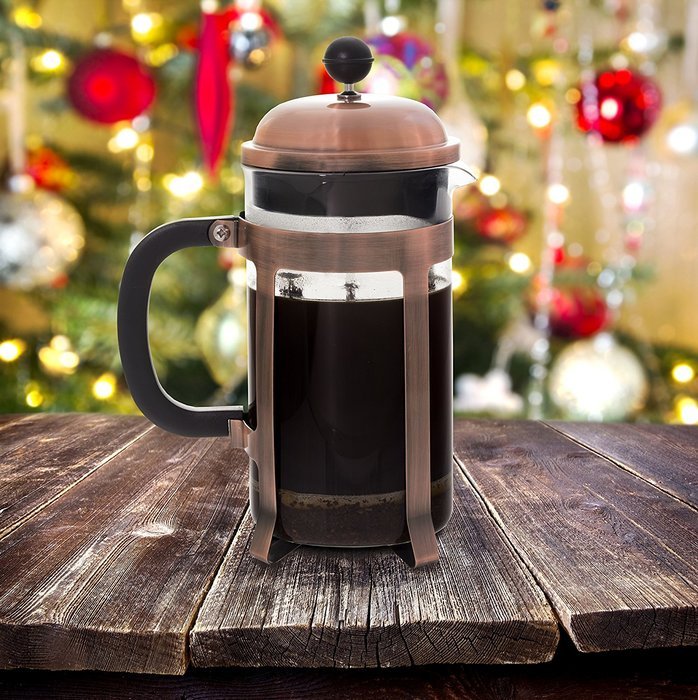 Copper French Coffee Press & Tea Infuser Heat Toughened Glass Cafe Crush Club Avignon SS Plunger with Double Screens... N5