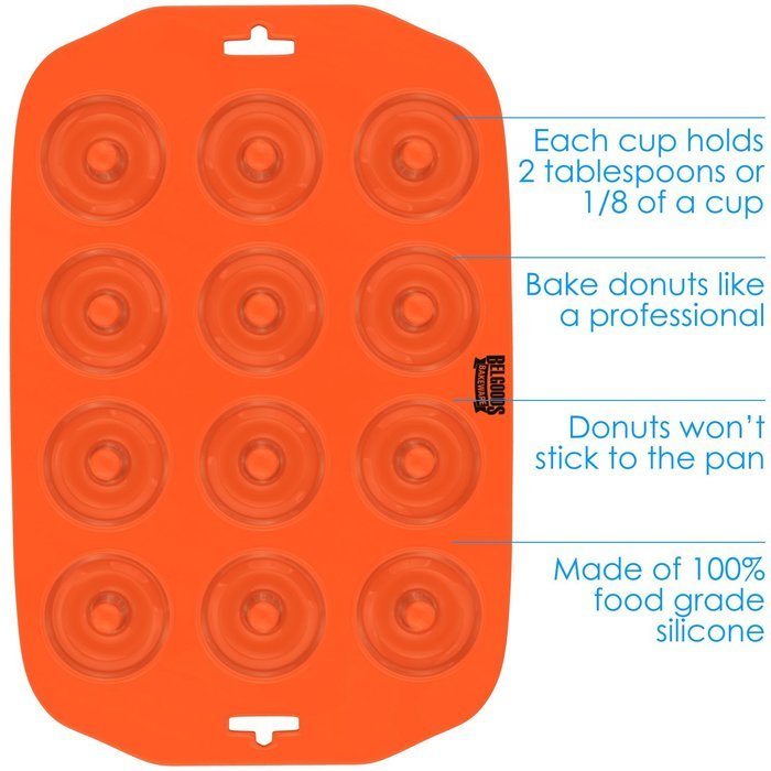 Silicone Mini Donut Maker Baking Pan Tray - 12 Holes - Pure Food Grade Premium Non-Stick Silicon - Orange - Bake... N4