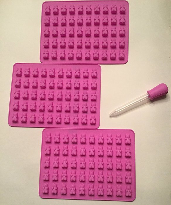 ROSE PINK 3 PACK - 150 COUNT - SILICONE GUMMY BEAR MOLDS WITH BONUS EASY APPLICATOR N2