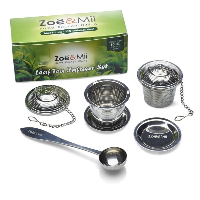 Zo&euml;&Mii Premium Loose Leaf Tea Infuser Set complete with Tea Scoop and Drip Trays. Stainless Steel Strainer and... N5