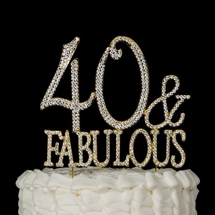 40 & Fabulous Cake Topper for 40th Birthday Silver Metal Party Decoration Ideas (40 and Fabulous Silver) N9