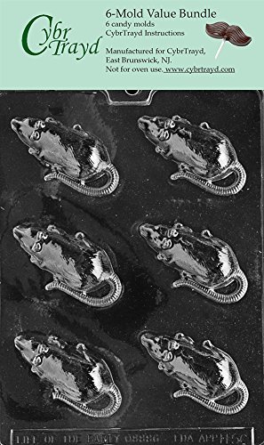 CybrTrayd H056-6BUNDLE Rat Chocolate Candy Mold with Exclusive Copyrighted Chocolate Molding Instructions