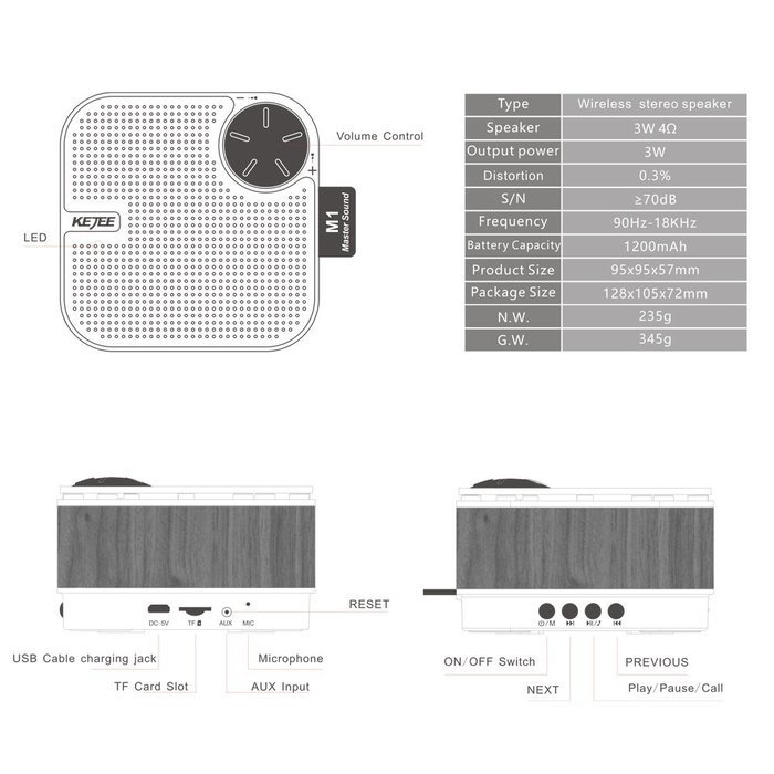 Wood Wireless Portable Bluetooth Speaker with Super Bass Pocket Size Rechargeable Stereo Audio Speaker support... N3