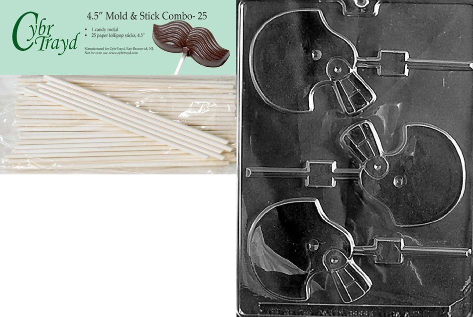 Cybrtrayd 45St25-S063 Football Helmet Lolly Sports Chocolate Candy Mold with 25-Pack 4.5-Inch Lollipop Sticks