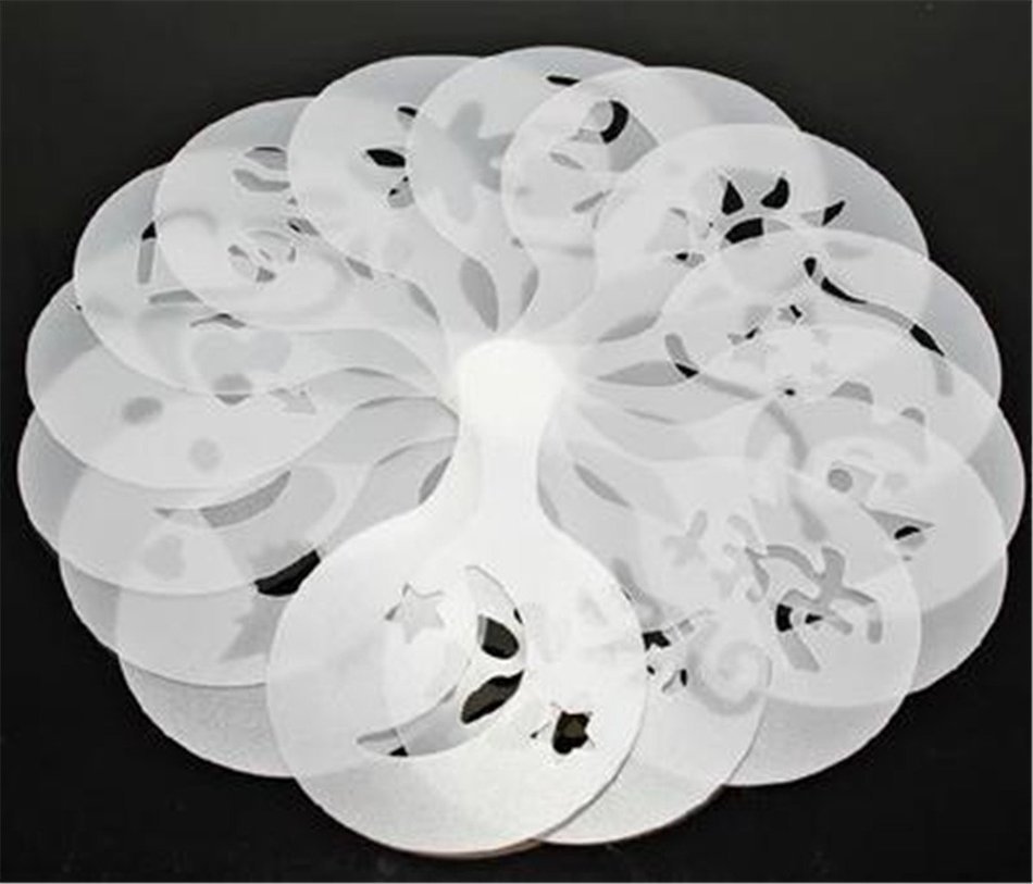 HAKSEN 16 PCS Plastic Coffee Latte Garland Mould Printing Model Template Pad Duster Spray Cappuccino Fancy Coffee... N2