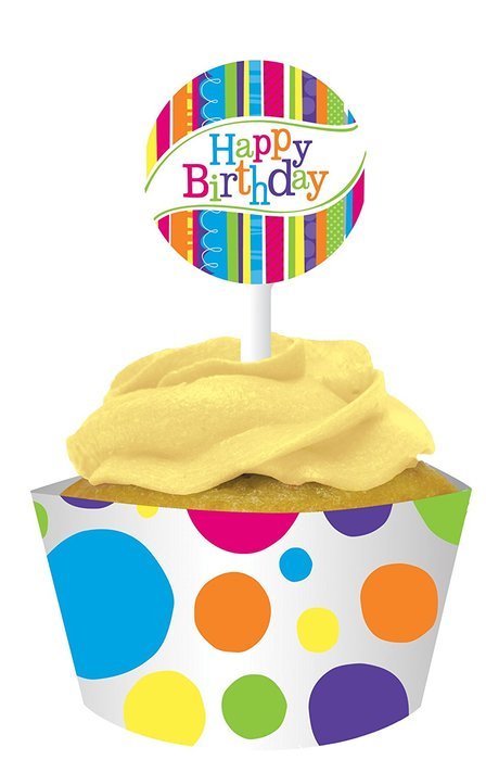 Creative Converting 12 Count Cupcake Wrappers with Picks, Bright and Bold Birthday