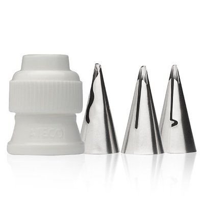 ATECO 4 PIECE CAKE DECORATING TIP SET RUFFLE TIPS 030 040 070 & PLASTIC COUPLER N2