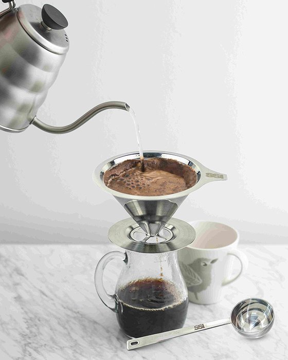 Pour Over Coffee Filter Dripper Kit with Bonus 2 Tablespoon Scoop - All High Quality Stainless Steel Cone Paperless... N4