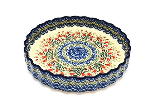Polish Pottery Baker - Fluted Quiche - Large (9") - Crimson Bells