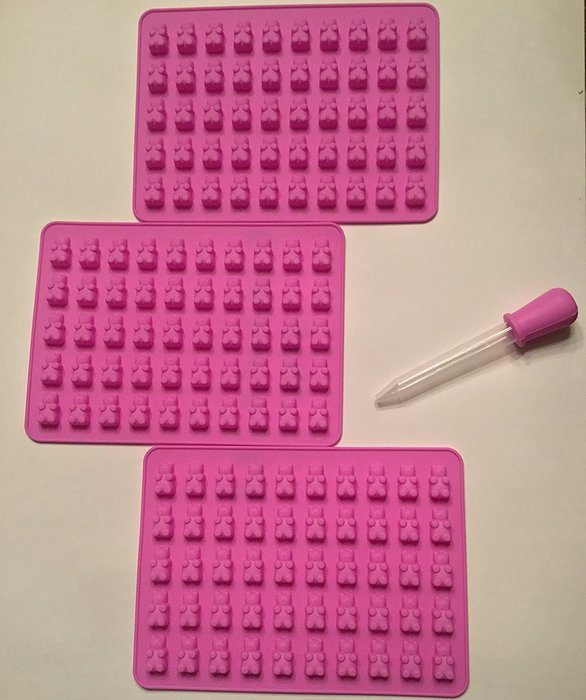 ROSE PINK 3 PACK - 150 COUNT - SILICONE GUMMY BEAR MOLDS WITH BONUS EASY APPLICATOR N4